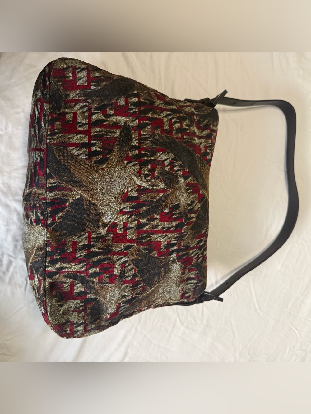 LAST DAY Fendi RARE Zucca Falcon Bird Print Red Mama Forever Baguette Bag - Picture 7 of 12